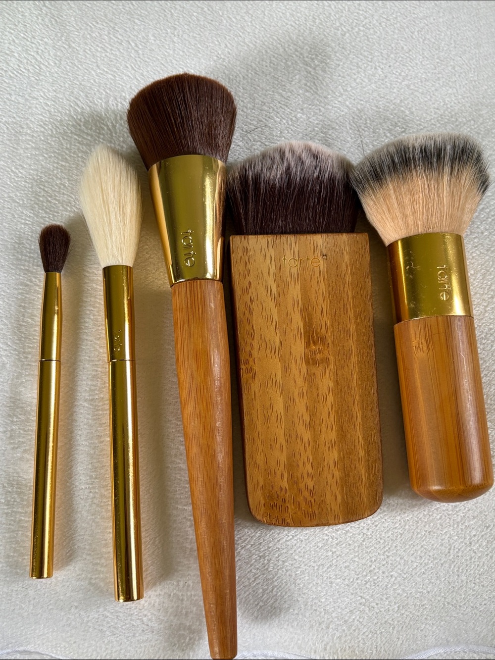 tarte Bamboo Handle Makeup Brush Set with Gold Ferrules and Brown Bristles